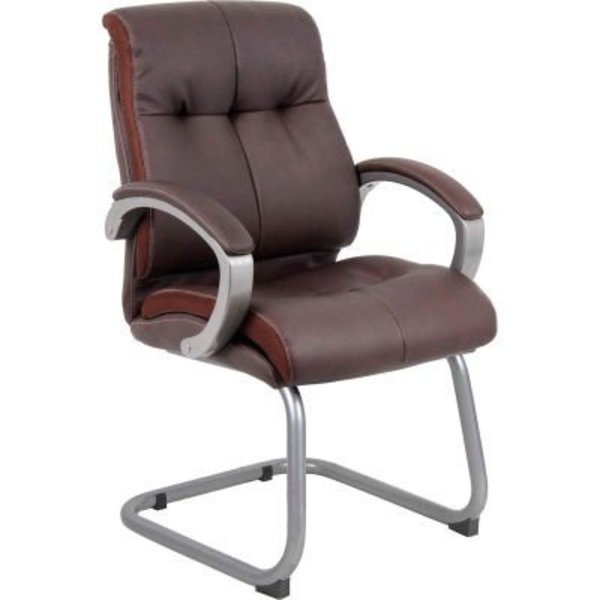 Boss Office Products Boss Reception Guest Chair with Arms - Leather - Mid Back - Brown B8779P-BN